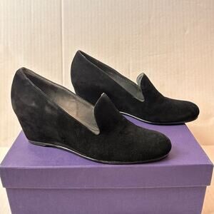 Stuart Weitzman Size 7.5 Black Suede Arise Wedge Heel Closed Toe Shoe Office